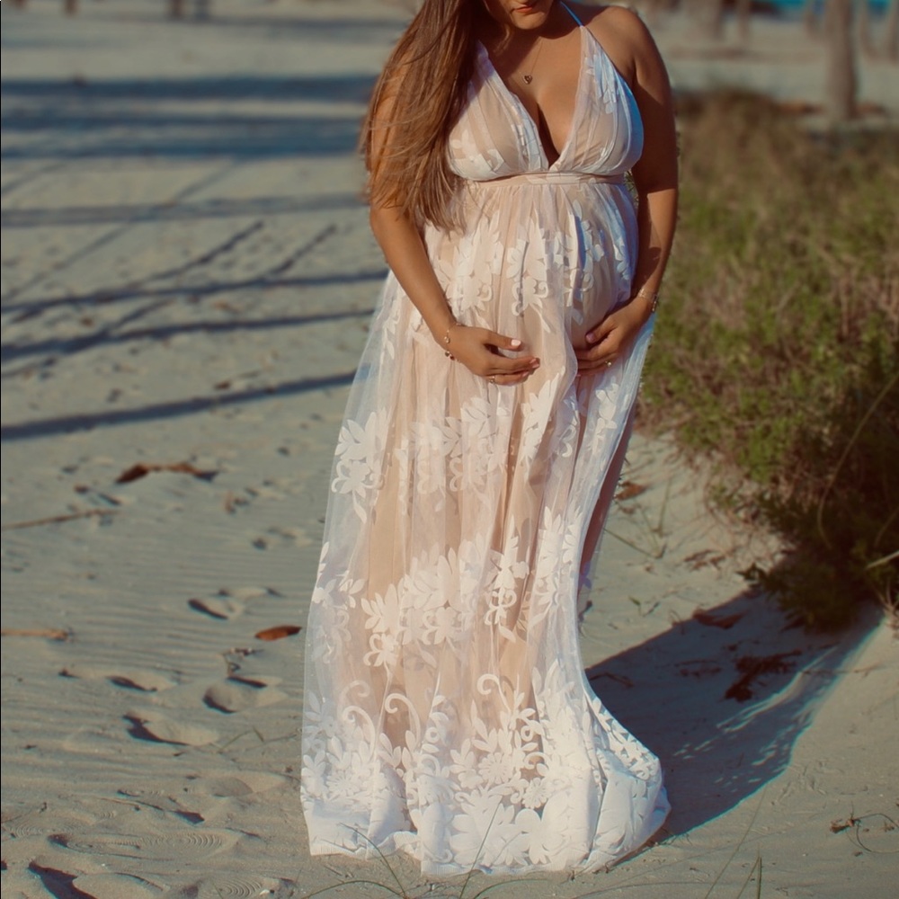 Antonia white and nude lace maxi dress